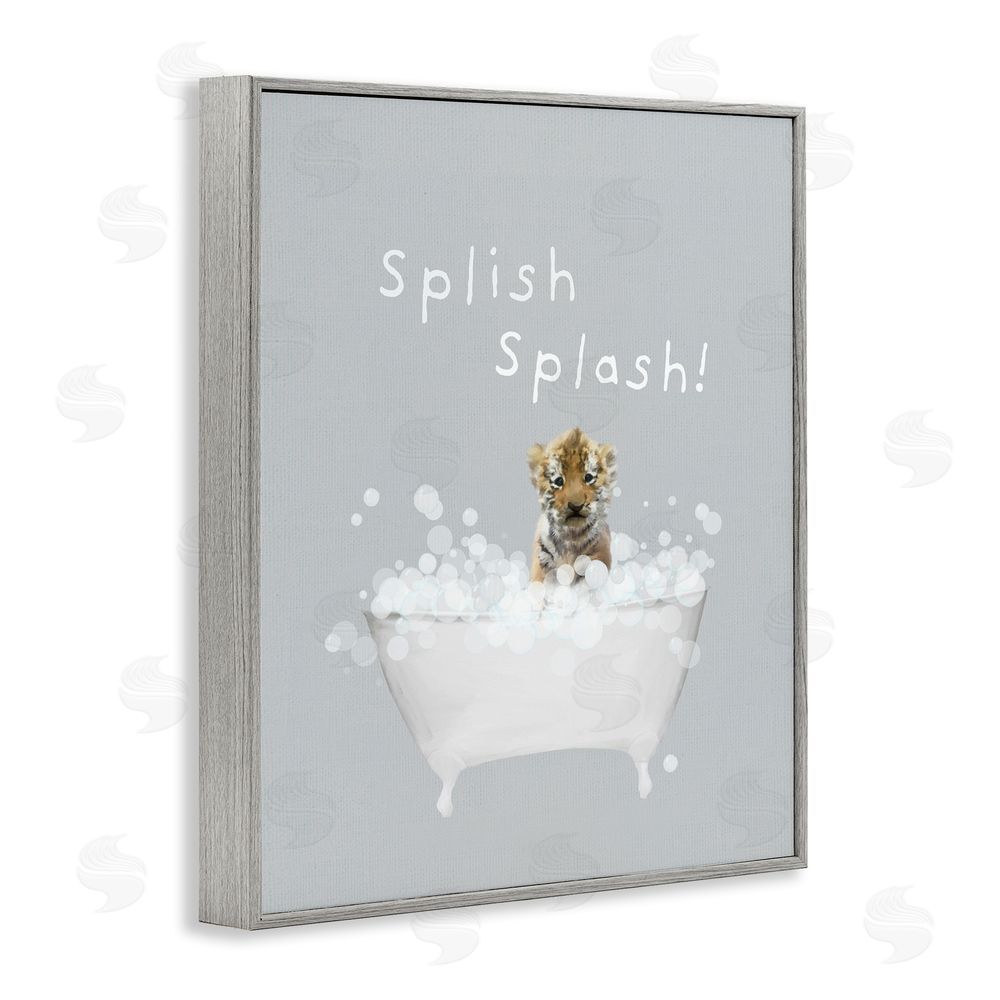 Leah Straatsma Splish Splash Baby Tiger Gray Framed Giclee Wall Art Print