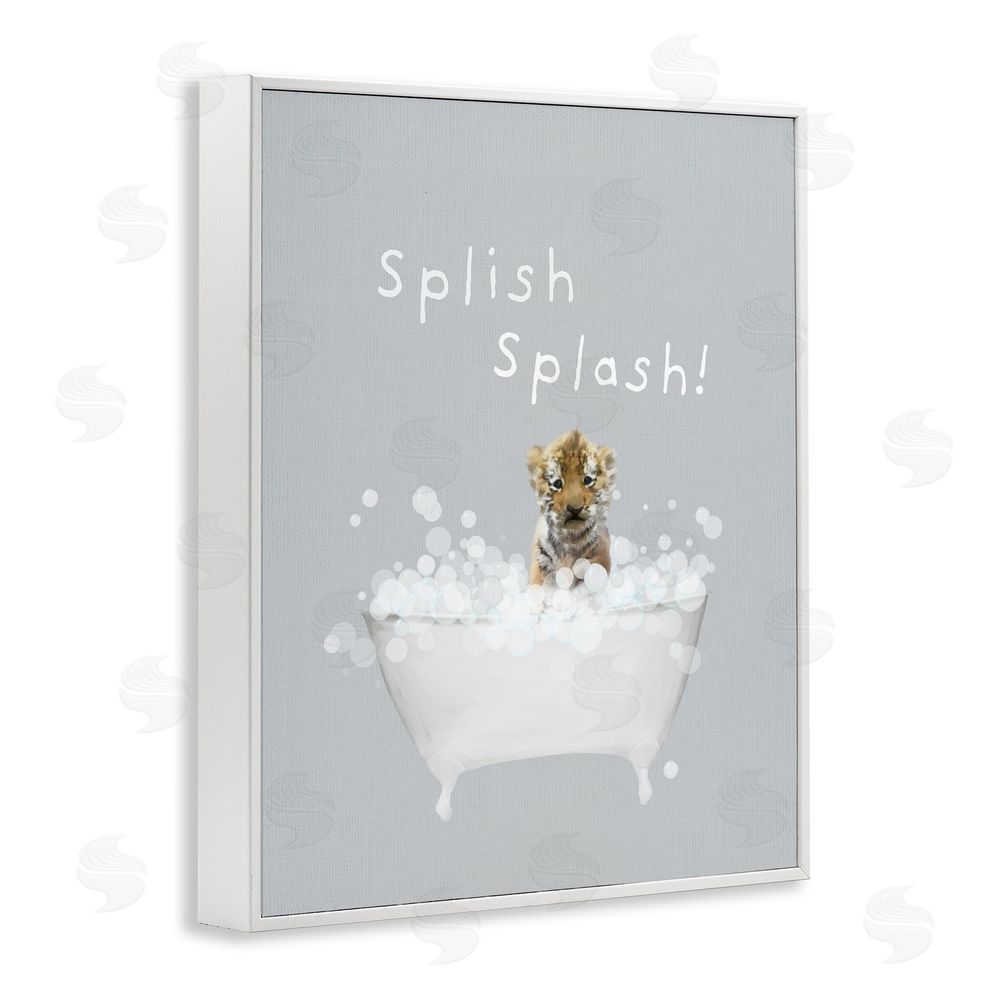 Leah Straatsma Splish Splash Baby Tiger White Framed Giclee Wall Art Print