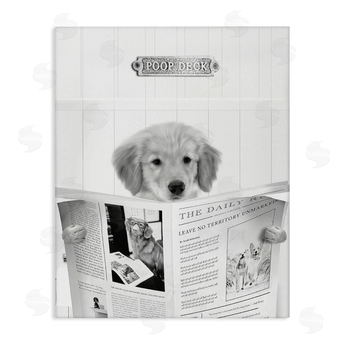 Leah Straatsma Poop Deck Bathroom Dog Stretched Canvas Wall Art Print