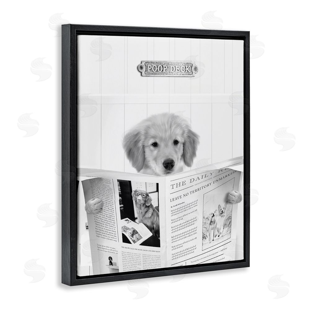 Leah Straatsma Poop Deck Bathroom Dog Black Floating Frame Canvas Wall Art Print