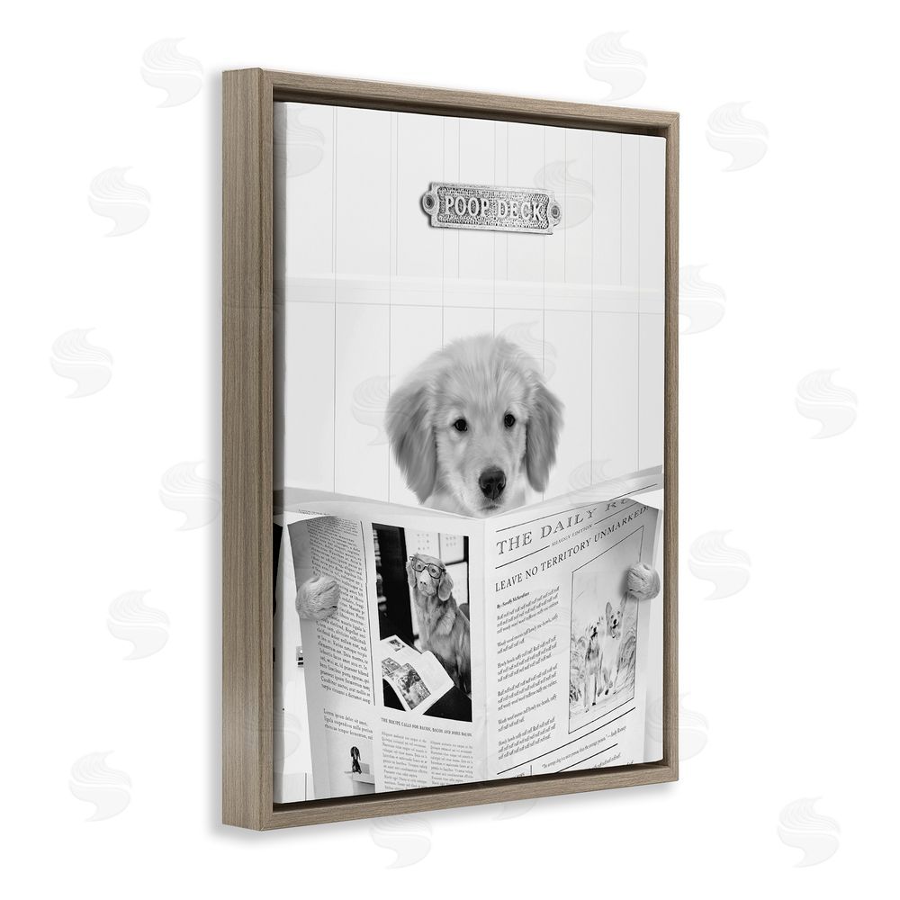 Leah Straatsma Poop Deck Bathroom Dog Brown Floating Frame Canvas Wall Art Print