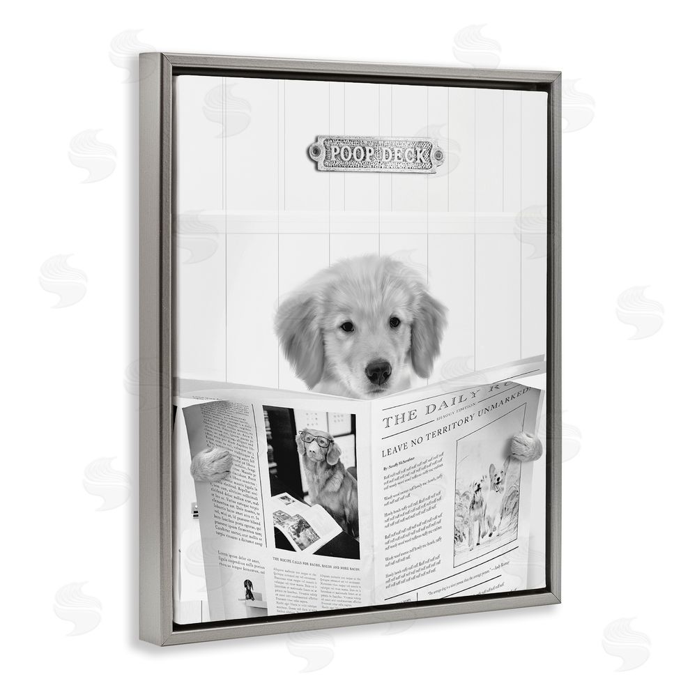 Leah Straatsma Poop Deck Bathroom Dog Grey Floating Frame Canvas Wall Art Print