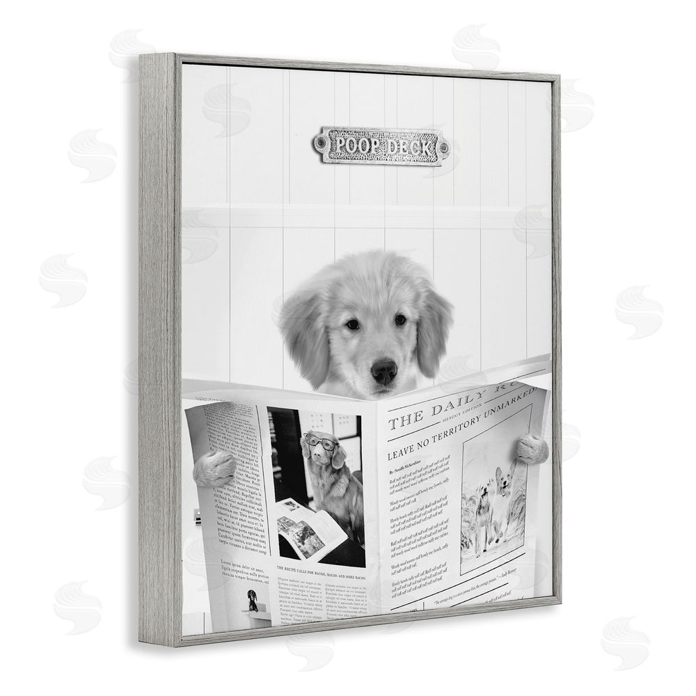 Leah Straatsma Poop Deck Bathroom Dog Gray Framed Giclee Wall Art Print