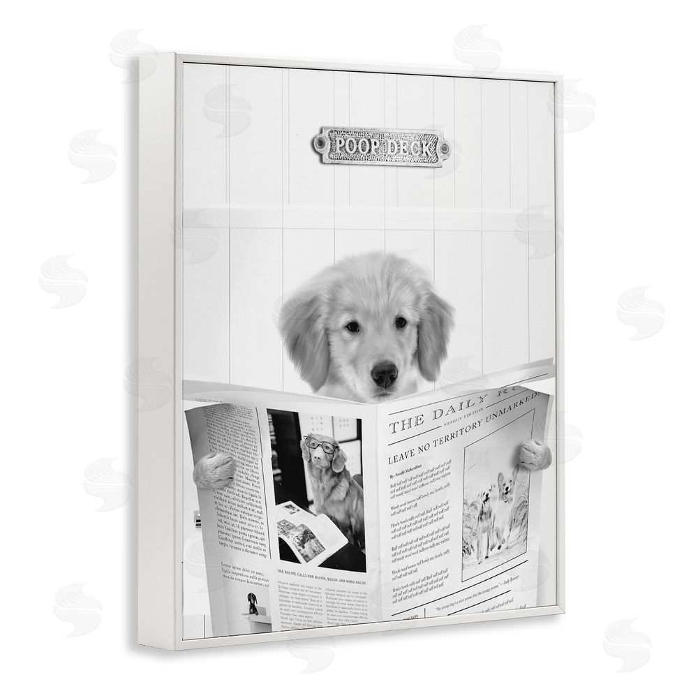 Leah Straatsma Poop Deck Bathroom Dog White Framed Giclee Wall Art Print