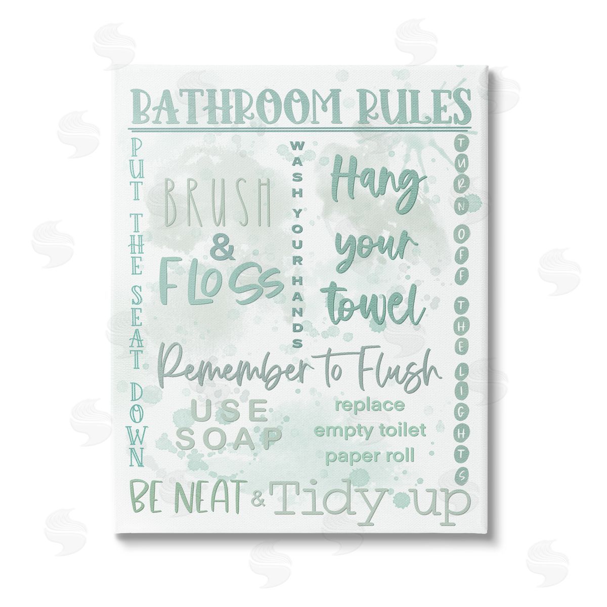 Matthew Piotrowicz Green Bathroom Rules Stretched Canvas Wall Art Print