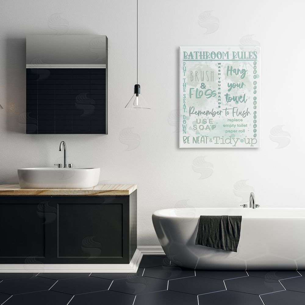 Matthew Piotrowicz Green Bathroom Rules Canvas Wall Art Print in Room
