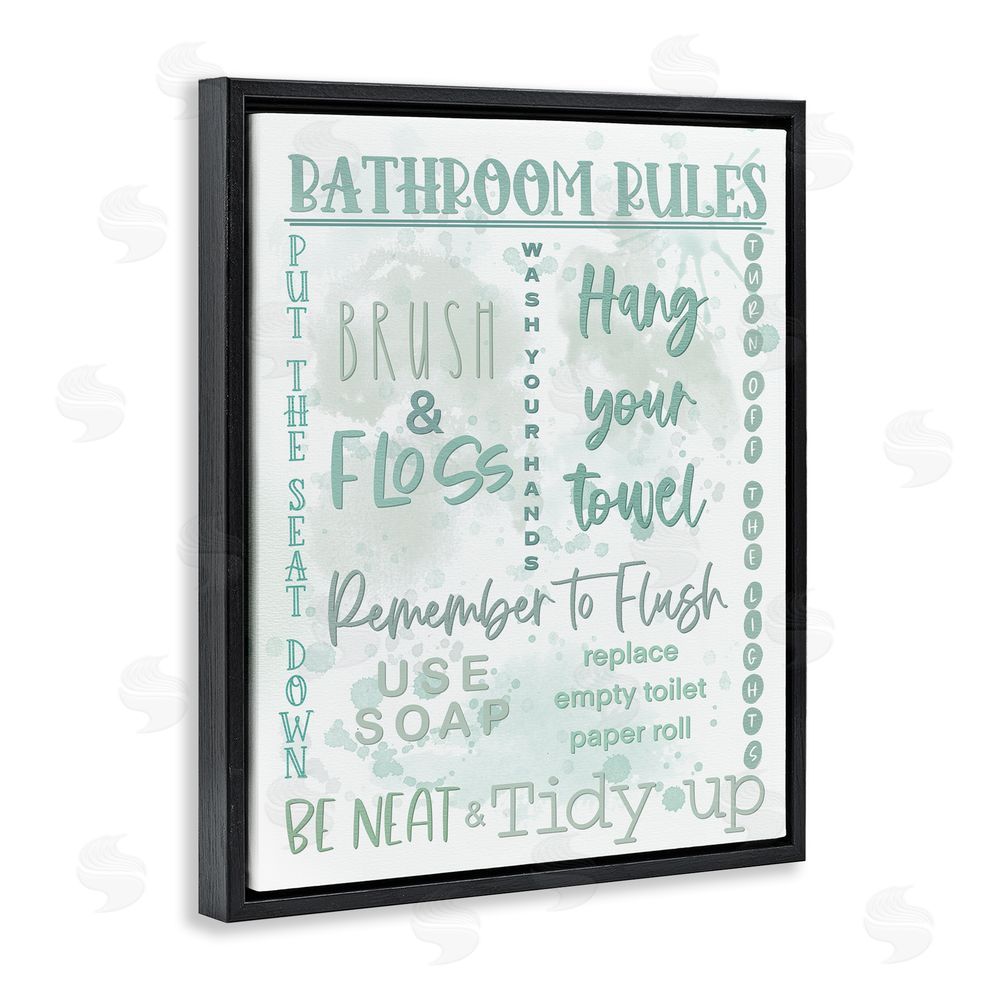 Matthew Piotrowicz Green Bathroom Rules Black Floating Frame Canvas Wall Art Print