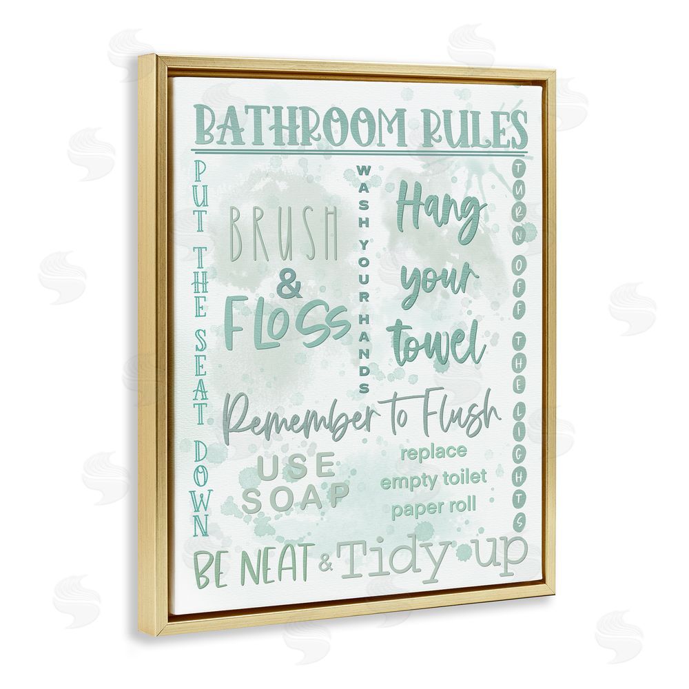 Matthew Piotrowicz Green Bathroom Rules Gold Floating Frame Canvas Wall Art Print