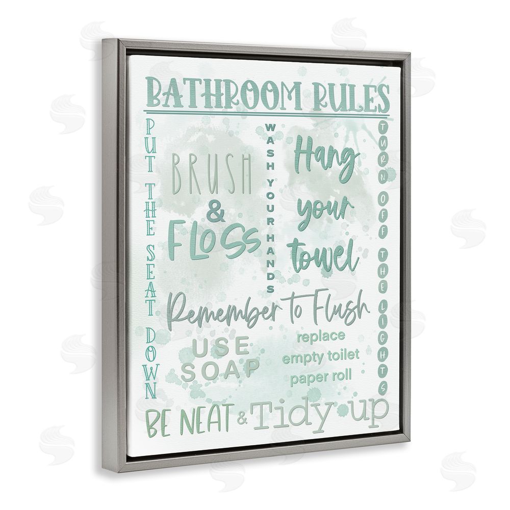 Matthew Piotrowicz Green Bathroom Rules Grey Floating Frame Canvas Wall Art Print