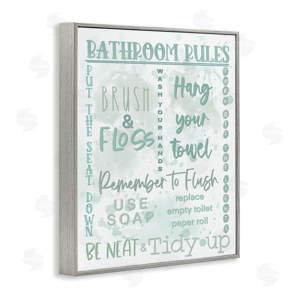 Matthew Piotrowicz Green Bathroom Rules Gray Framed Giclee Wall Art Print