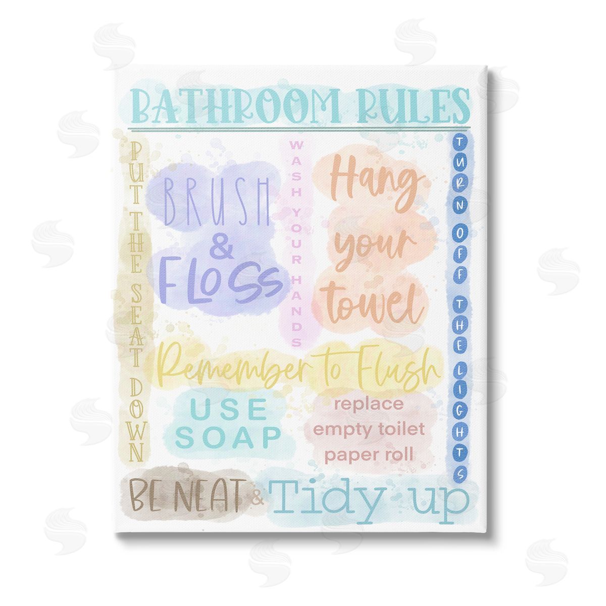 Matthew Piotrowicz Fun Bathroom Rules Stretched Canvas Wall Art Print