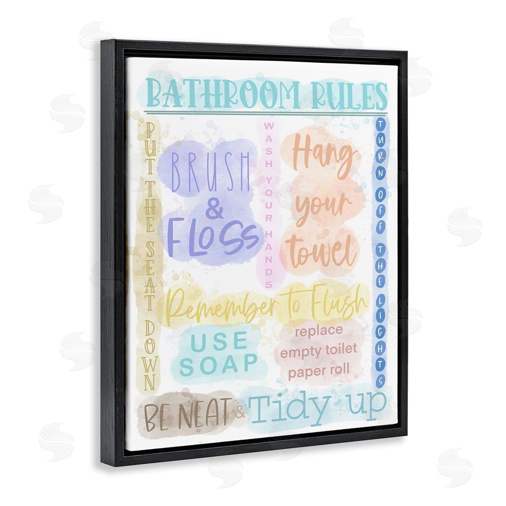 Matthew Piotrowicz Fun Bathroom Rules Black Floating Frame Canvas Wall Art Print