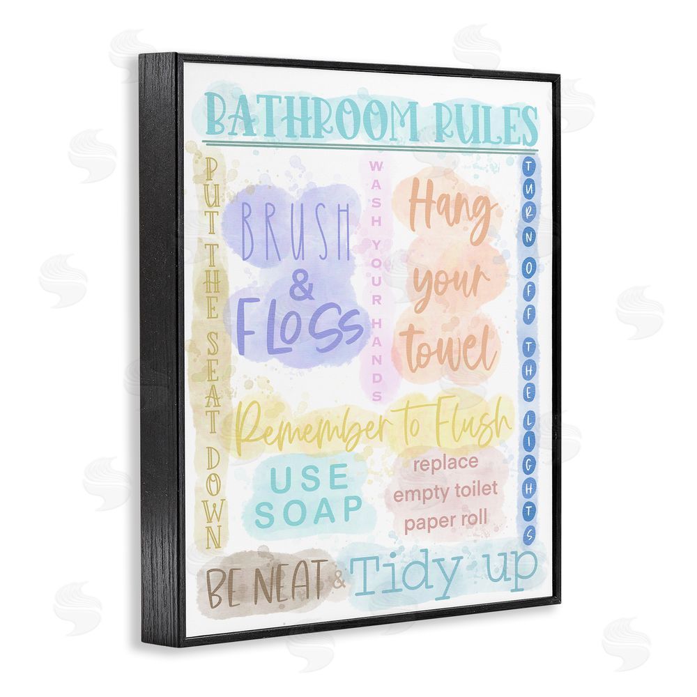 Matthew Piotrowicz Fun Bathroom Rules Black Framed Giclee Wall Art Print