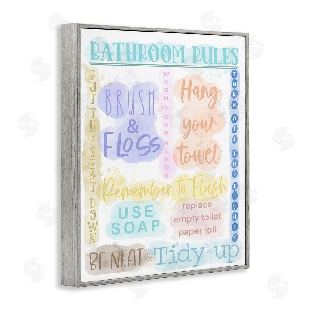 Matthew Piotrowicz Fun Bathroom Rules Gray Framed Giclee Wall Art Print