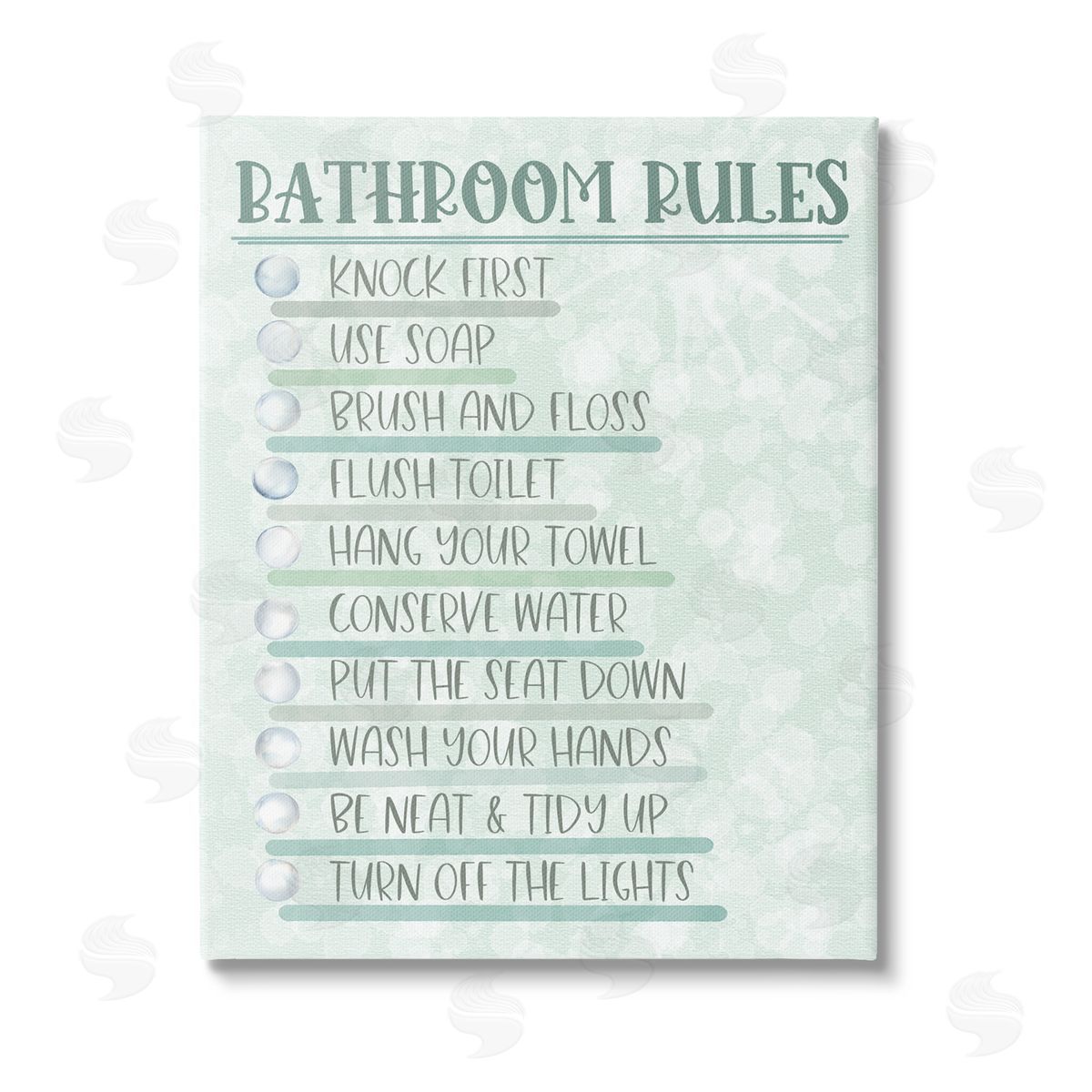 Matthew Piotrowicz Bathroom Rules on Green Stretched Canvas Wall Art Print