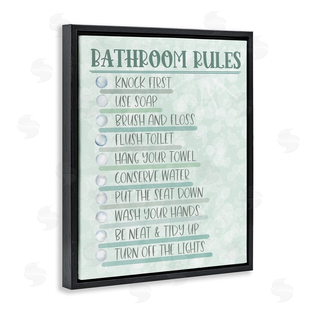 Matthew Piotrowicz Bathroom Rules on Green Black Floating Frame Canvas Wall Art Print