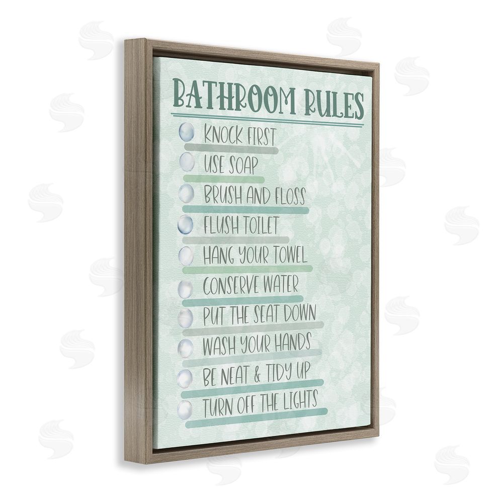 Matthew Piotrowicz Bathroom Rules on Green Brown Floating Frame Canvas Wall Art Print