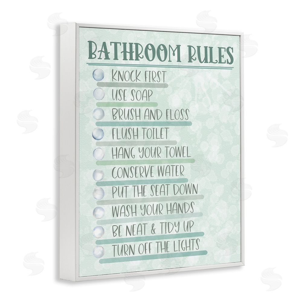 Matthew Piotrowicz Bathroom Rules on Green White Framed Giclee Wall Art Print