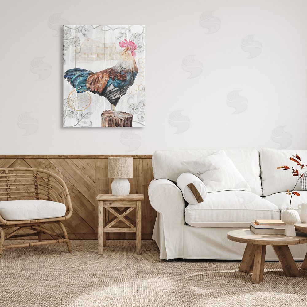 Studio 731 rep. Levison Designs Rooster with Vintage Pattern Canvas Wall Art Print in Room
