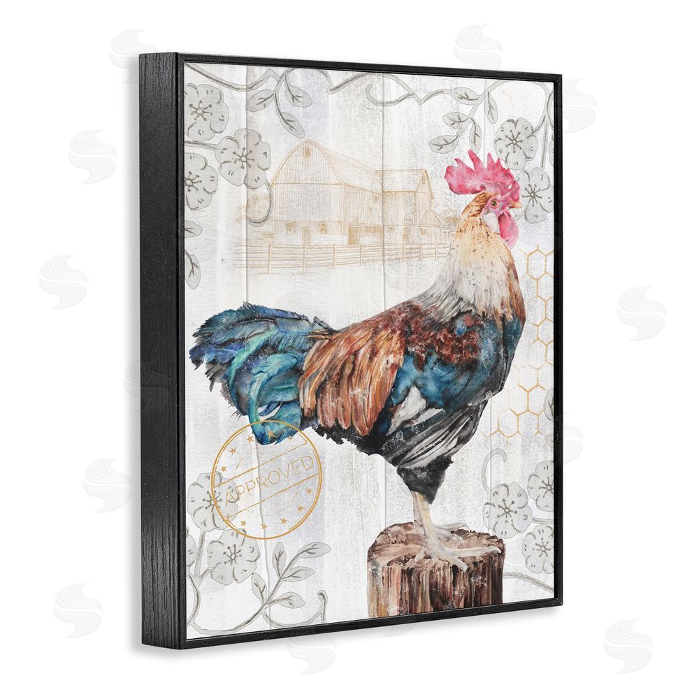Studio 731 rep. Levison Designs Rooster with Vintage Pattern Black Framed Giclee Wall Art Print