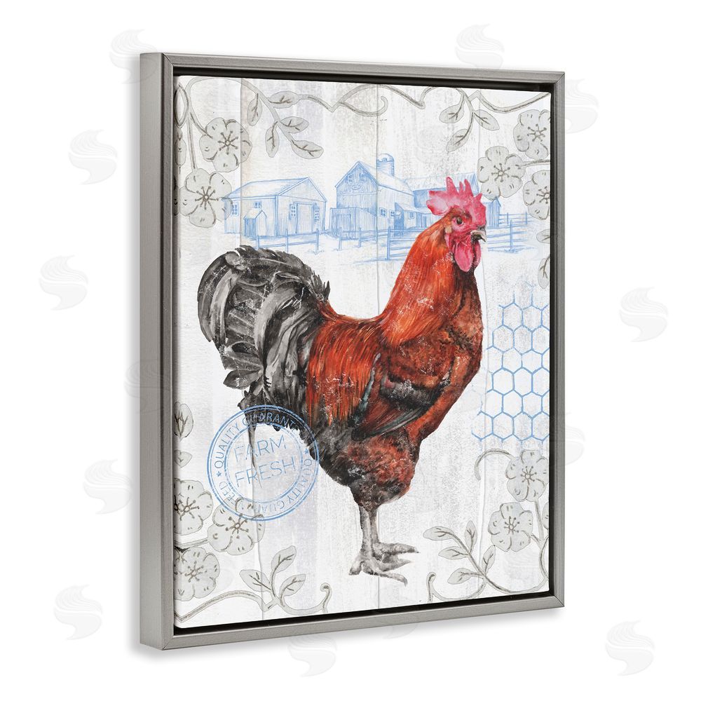 Studio 731 rep. Levison Designs Rustic Farmhouse Rooster Grey Floating Frame Canvas Wall Art Print