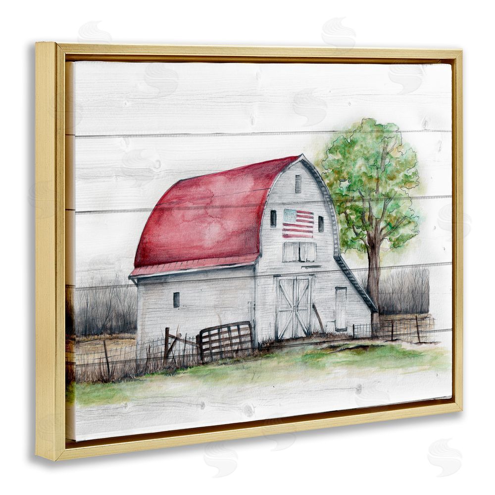 Studio 731 rep. Levison Designs Rustic Americana Barn Gold Floating Frame Canvas Wall Art Print