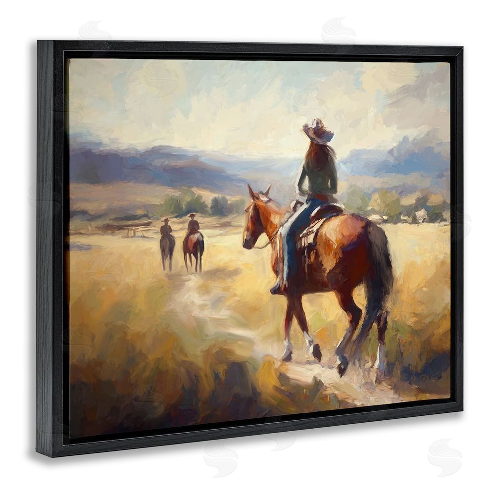 Ramona Murdock Equestrian Horse Riding Scene Black Floating Frame Canvas Wall Art Print