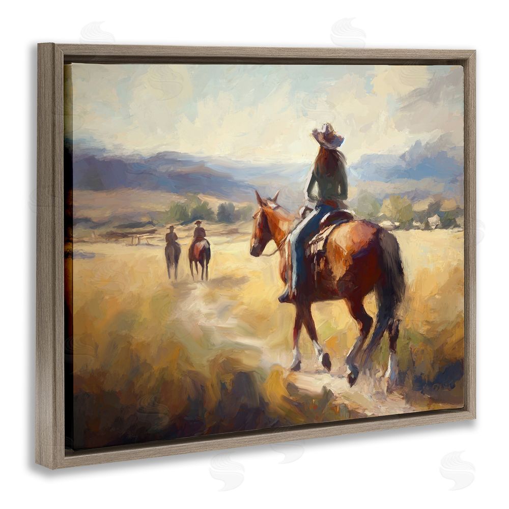Ramona Murdock Equestrian Horse Riding Scene Brown Floating Frame Canvas Wall Art Print