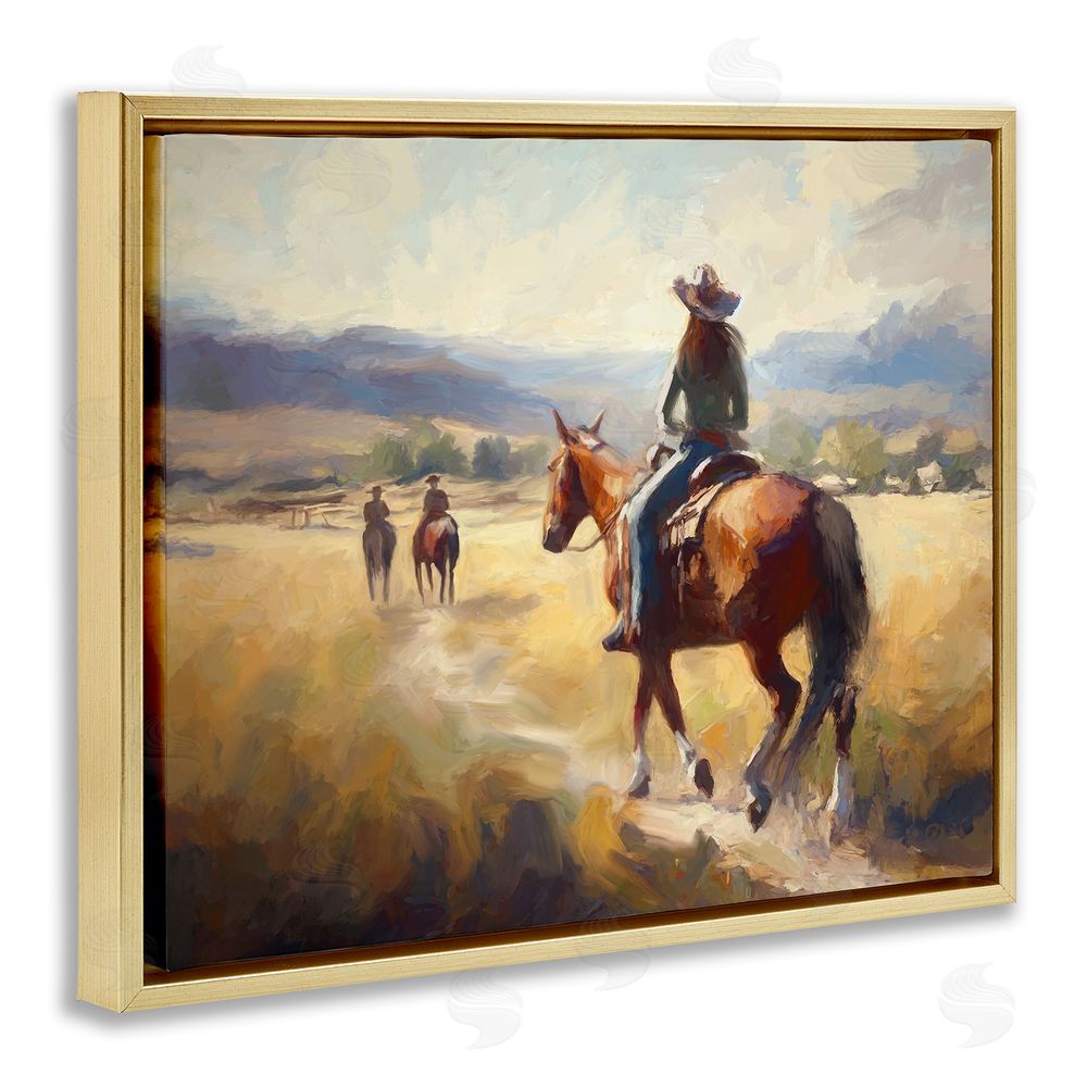 Ramona Murdock Equestrian Horse Riding Scene Gold Floating Frame Canvas Wall Art Print