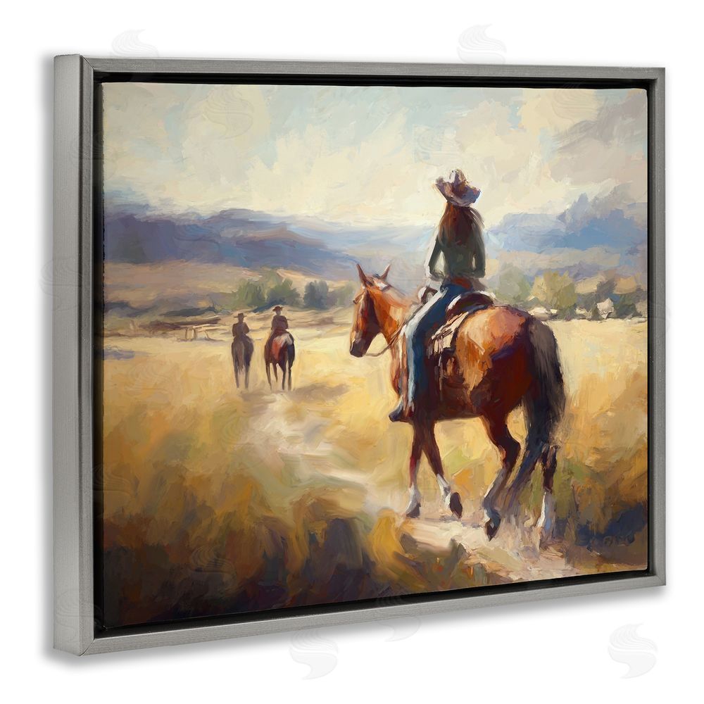 Ramona Murdock Equestrian Horse Riding Scene Grey Floating Frame Canvas Wall Art Print