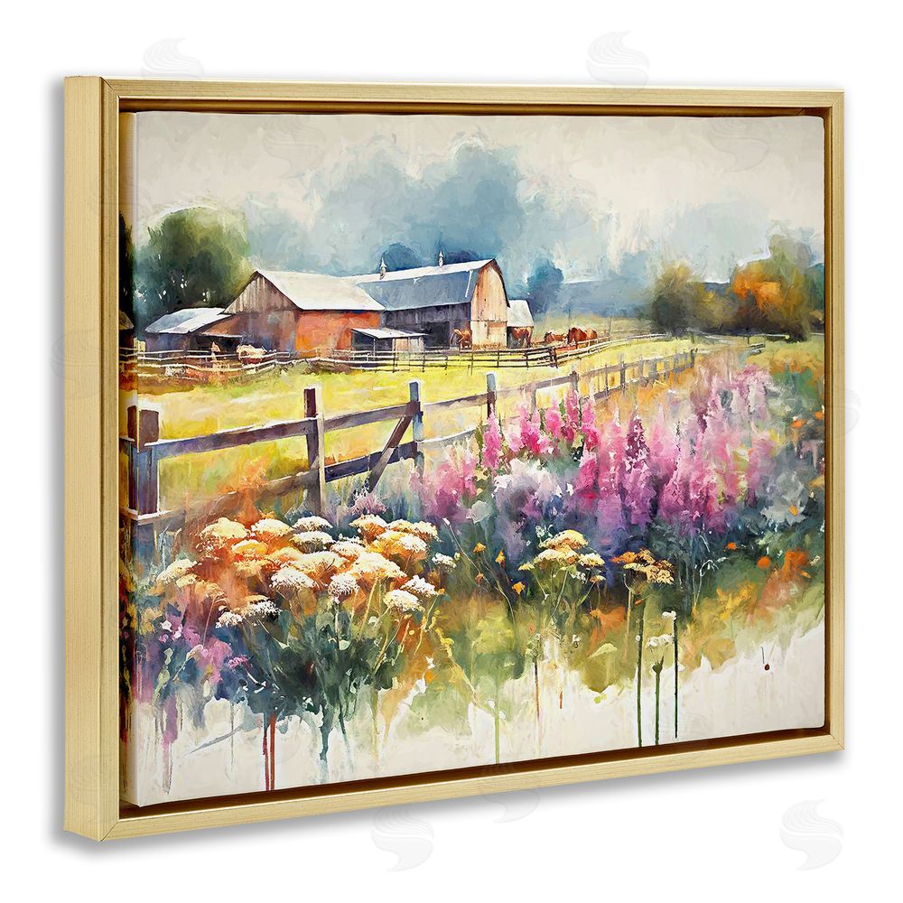 Ramona Murdock Country Barn Modern Painting Gold Floating Frame Canvas Wall Art Print