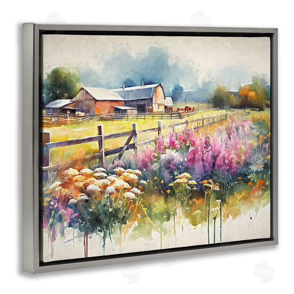 Ramona Murdock Country Barn Modern Painting Grey Floating Frame Canvas Wall Art Print