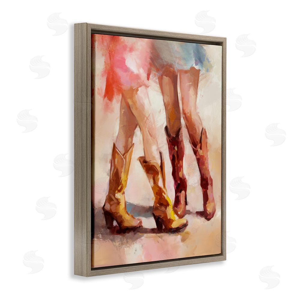 Ziwei Li Dancing Cowgirl Boots Brown Floating Frame Canvas Wall Art Print