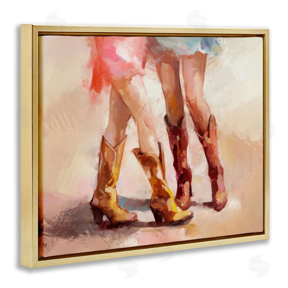 Ziwei Li Southwestern Cowgirls Dancing Gold Floating Frame Canvas Wall Art Print