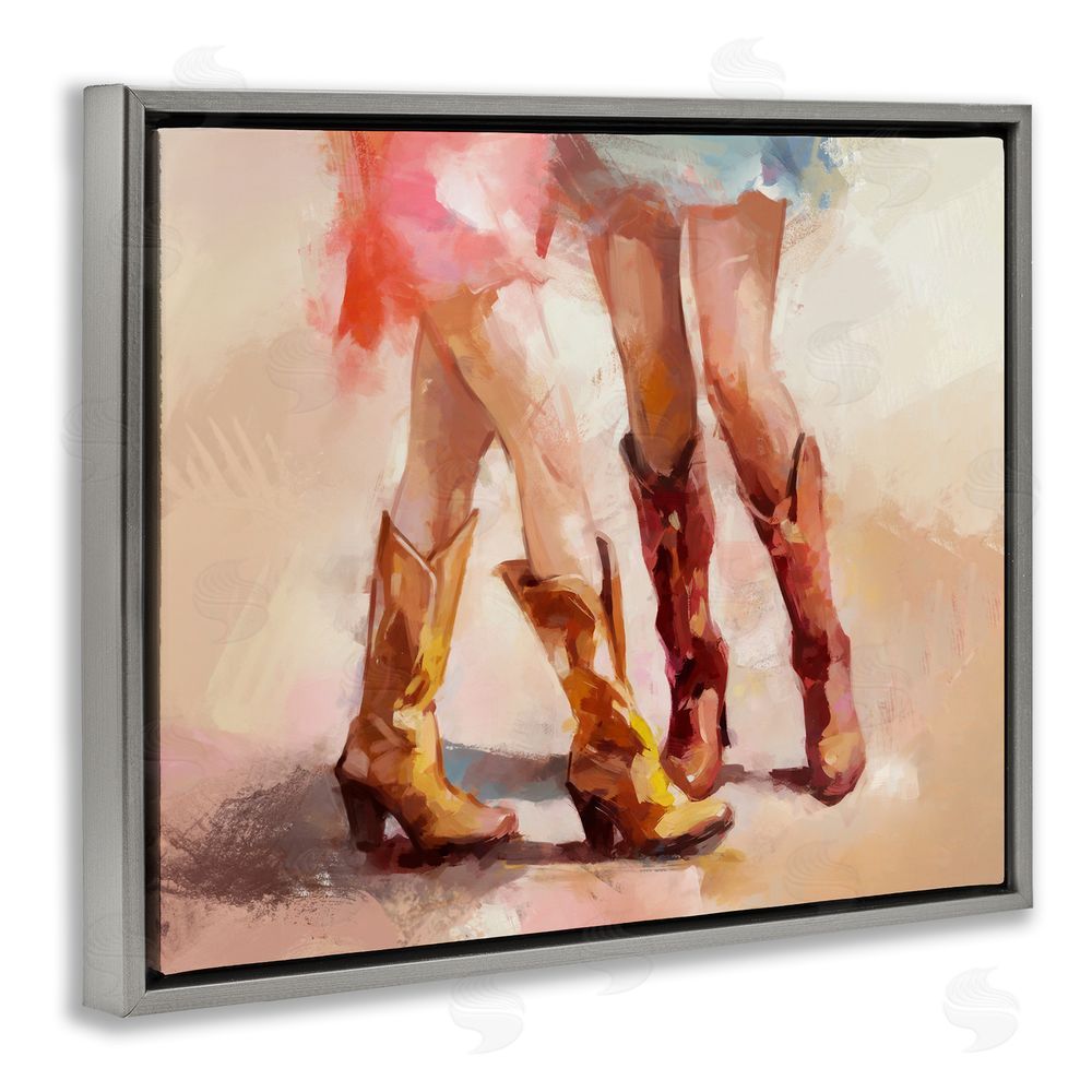 Ziwei Li Southwestern Cowgirls Dancing Grey Floating Frame Canvas Wall Art Print