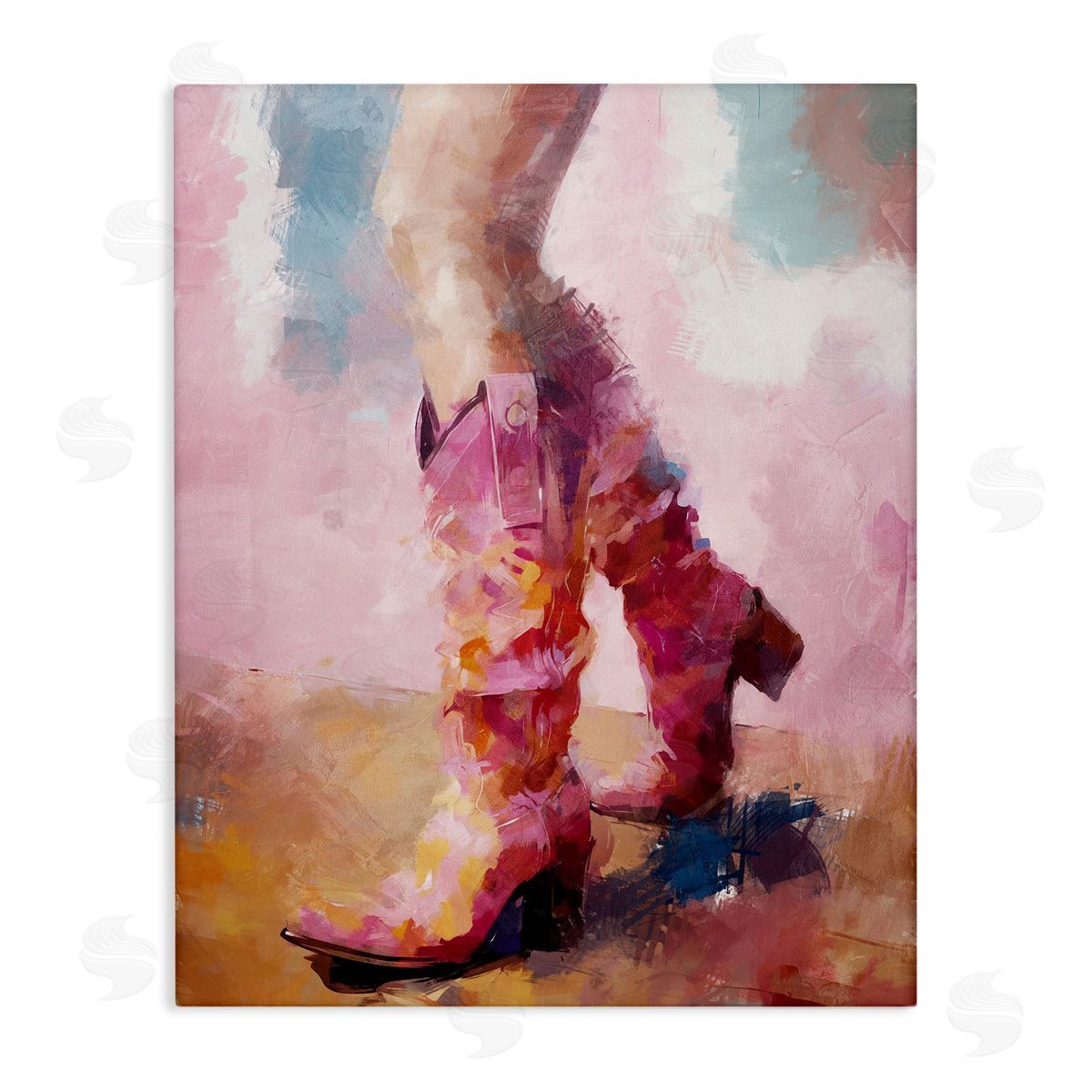 Ziwei Li Abstract Pink Cowgirl Boots Stretched Canvas Wall Art Print
