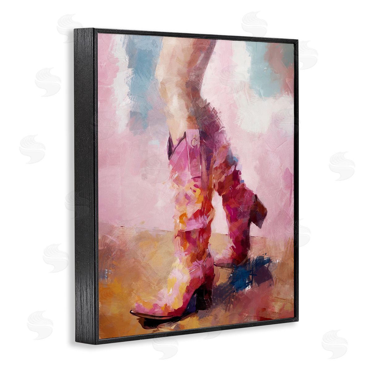 Abstract Pink Cowgirl Boots Black Frame Print Wall Art, Home Decor by Ziwei Li