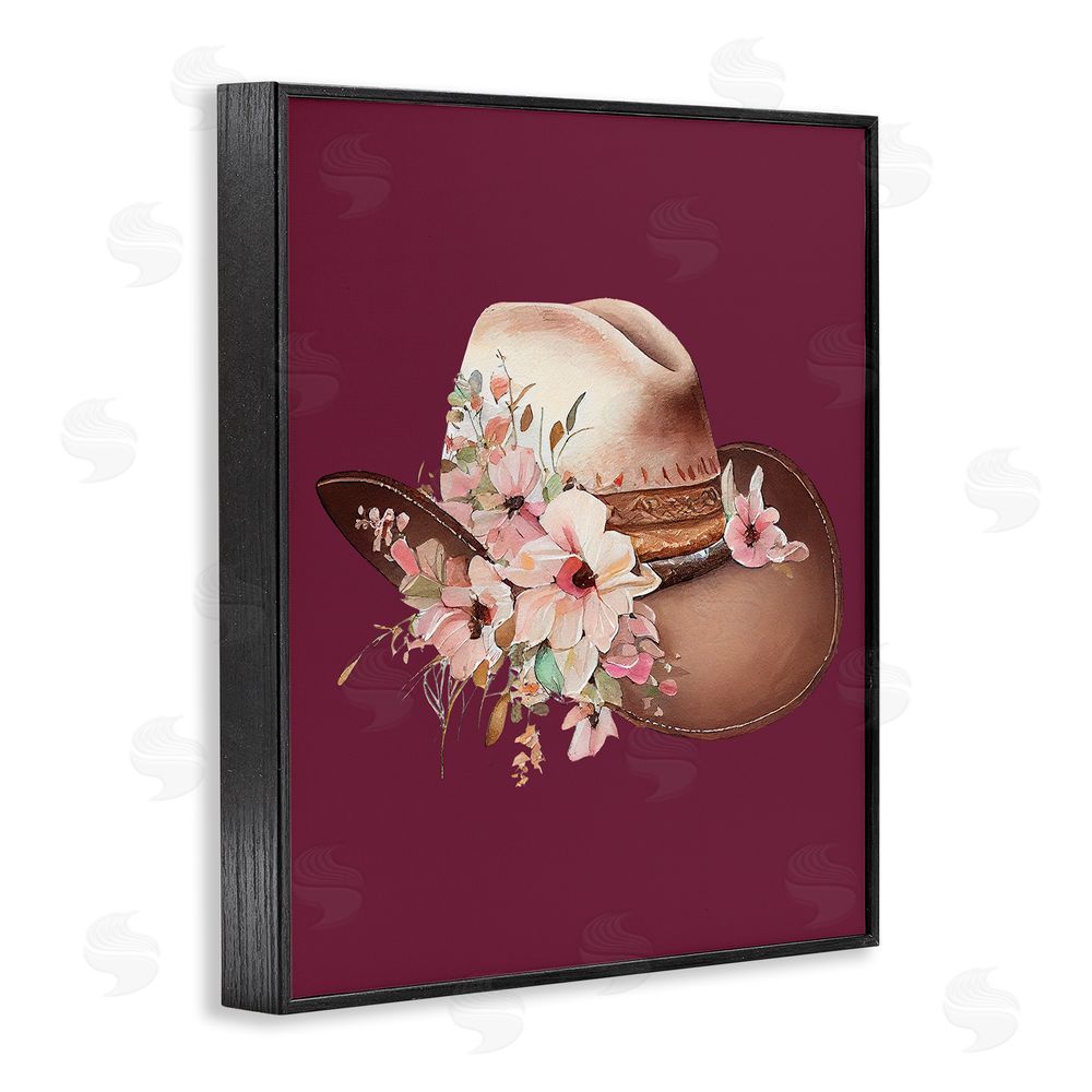 Birch & Ink Cowgirl Hat on Burgundy Black Framed Giclee Wall Art Print