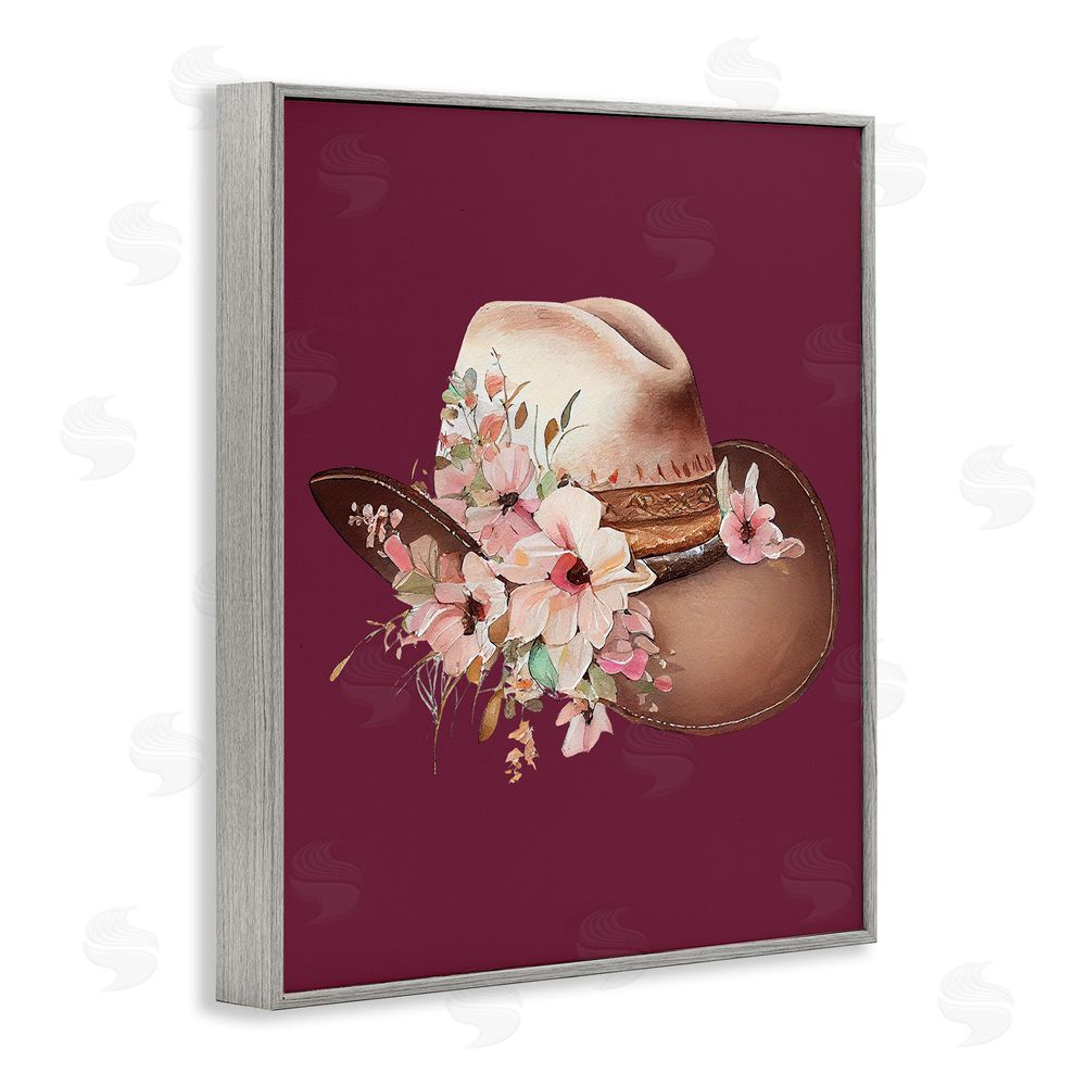 Birch & Ink Cowgirl Hat on Burgundy Gray Framed Giclee Wall Art Print
