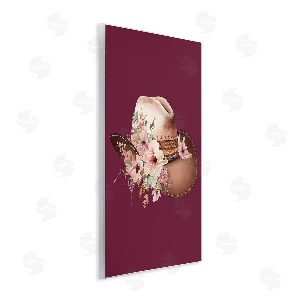 Birch & Ink Cowgirl Hat on Burgundy Wall Plaque Art Print