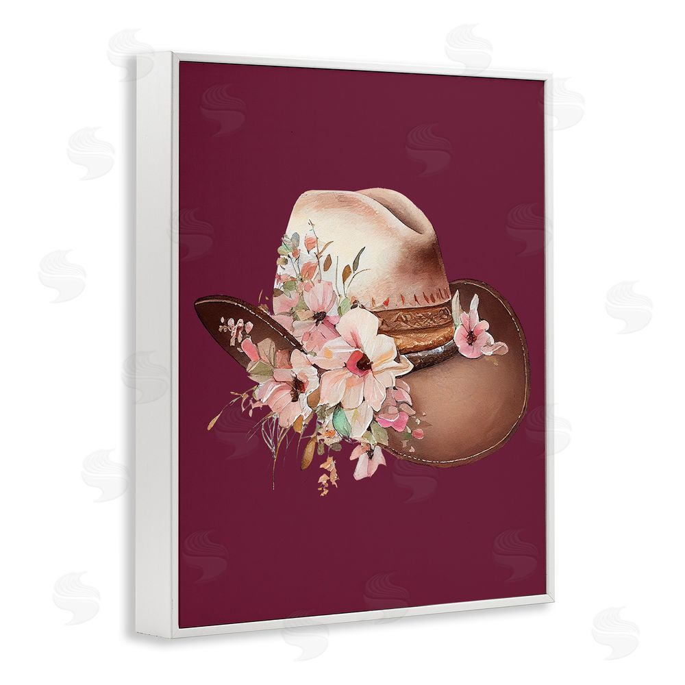 Birch & Ink Cowgirl Hat on Burgundy White Framed Giclee Wall Art Print