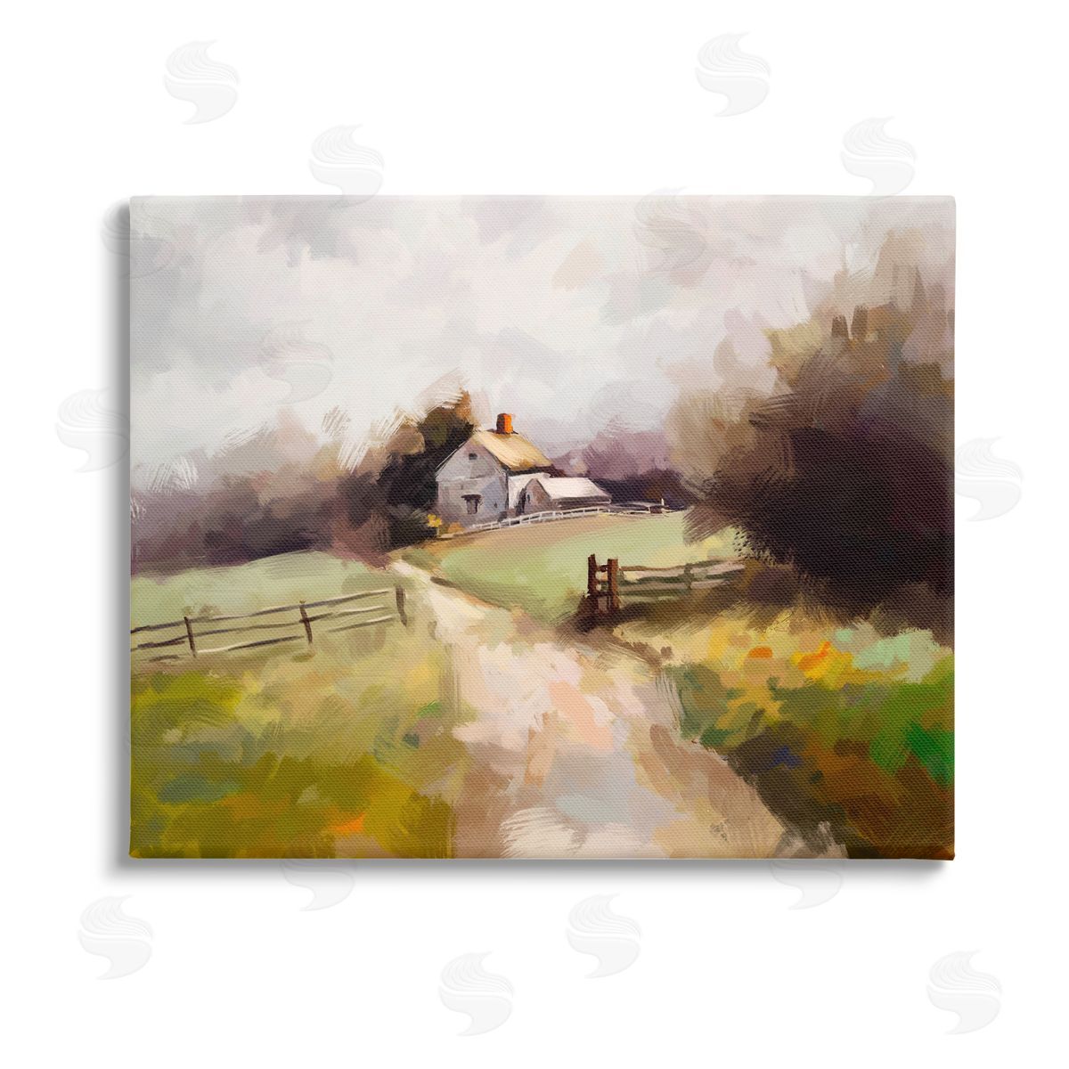 Ziwei Li Country Barn with Fence Stretched Canvas Wall Art Print