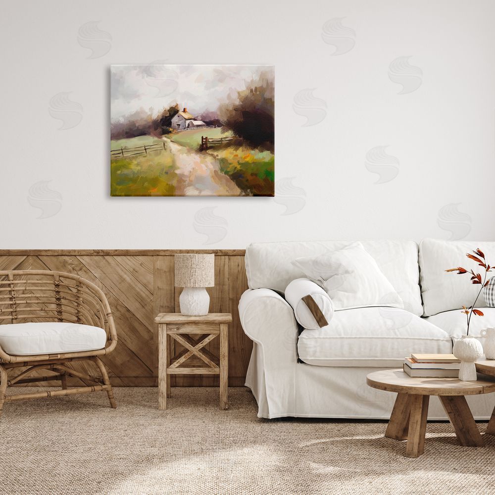 Ziwei Li Country Barn with Fence Canvas Wall Art Print in Room