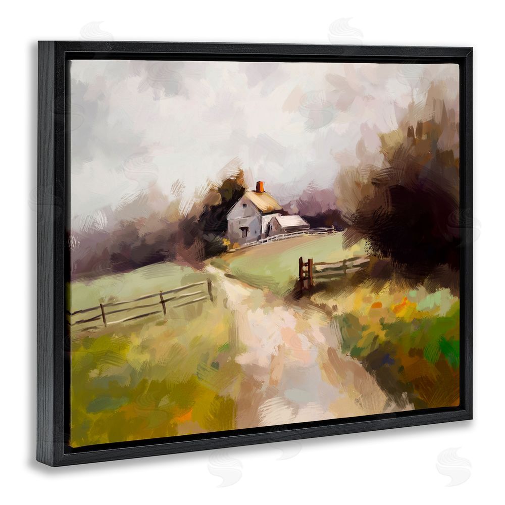 Ziwei Li Country Barn with Fence Black Floating Frame Canvas Wall Art Print