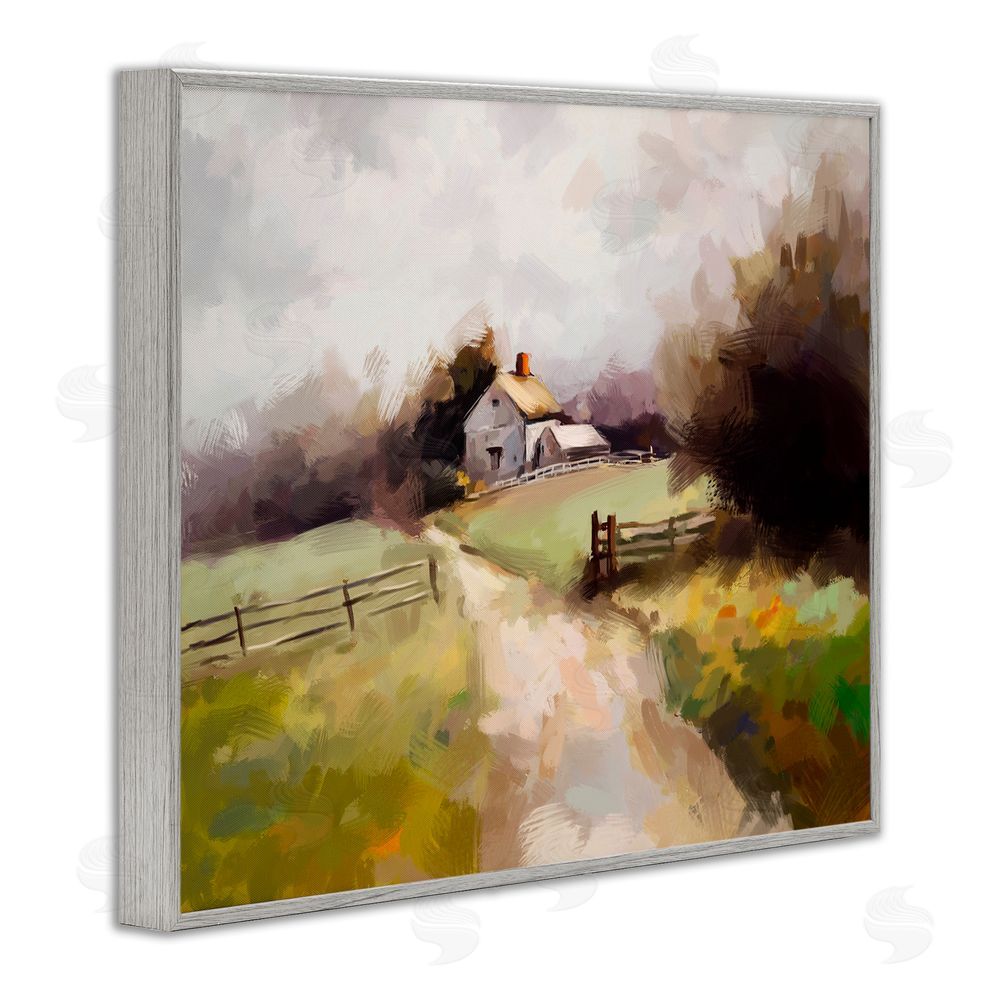 Ziwei Li Country Barn with Fence Gray Framed Giclee Wall Art Print