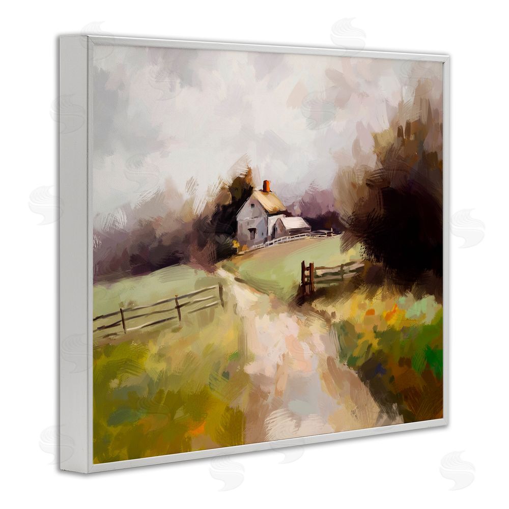 Ziwei Li Country Barn with Fence White Framed Giclee Wall Art Print