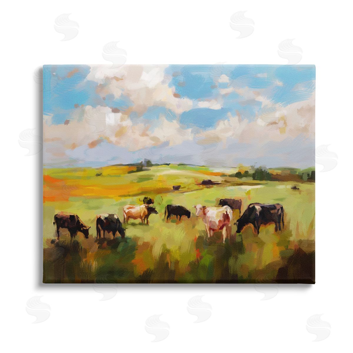 Ziwei Li Cows Grazing Painting Stretched Canvas Wall Art Print