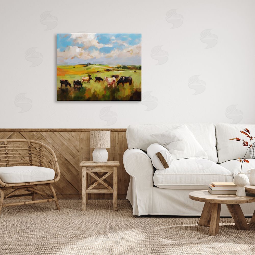 Ziwei Li Cows Grazing Painting Canvas Wall Art Print in Room