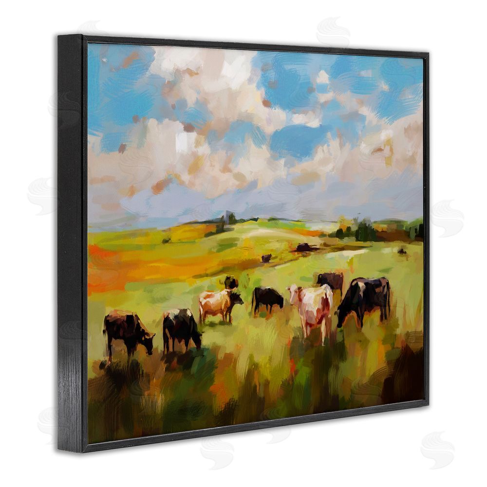 Ziwei Li Cows Grazing Painting Black Framed Giclee Wall Art Print
