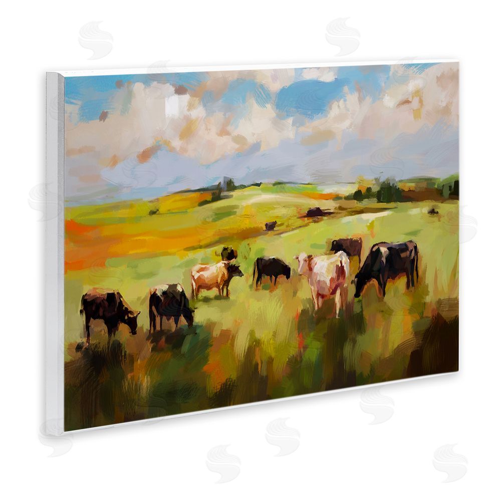 Ziwei Li Cows Grazing Painting Wall Plaque Art Print